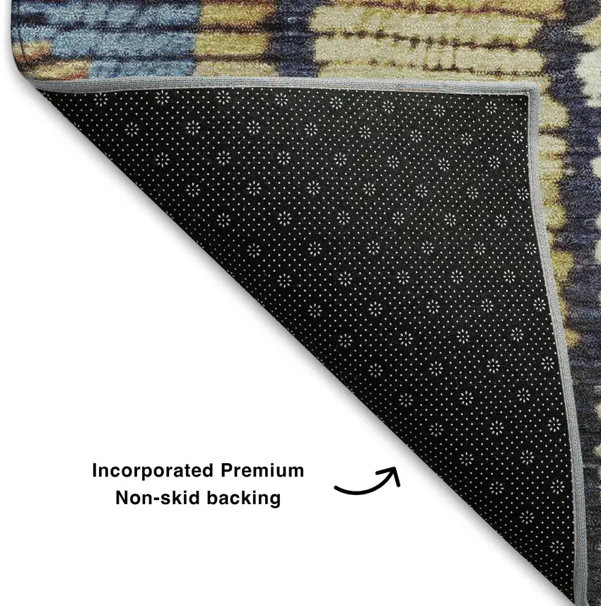 8' Gold Copper And Ivory Tribal Washable Round Rug With UV Protection Photo 4