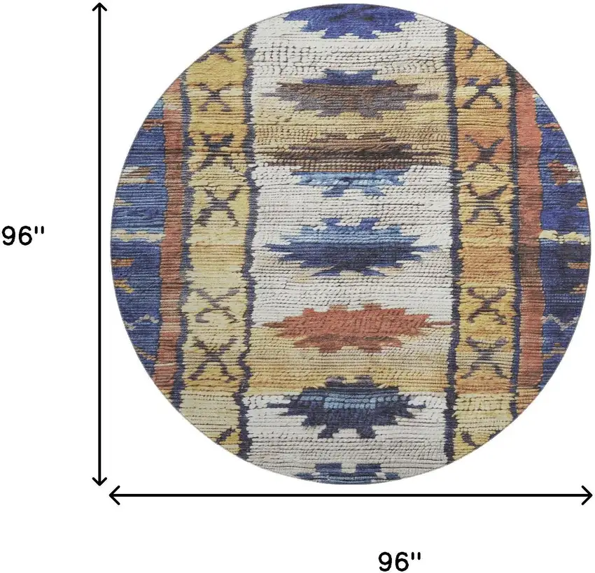 8' Gold Copper And Ivory Tribal Washable Round Rug With UV Protection Photo 8