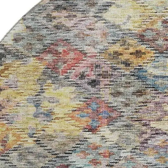 8' Gold Coral And Blue Abstract Geometric Washable Round Rug With UV Protection Photo 2