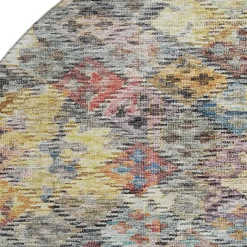 8' Gold Coral And Blue Abstract Geometric Washable Round Rug With UV Protection Photo 2