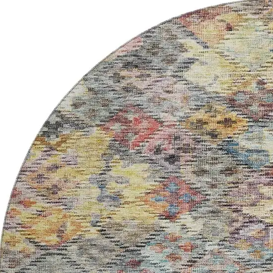 8' Gold Coral And Blue Abstract Geometric Washable Round Rug With UV Protection Photo 3