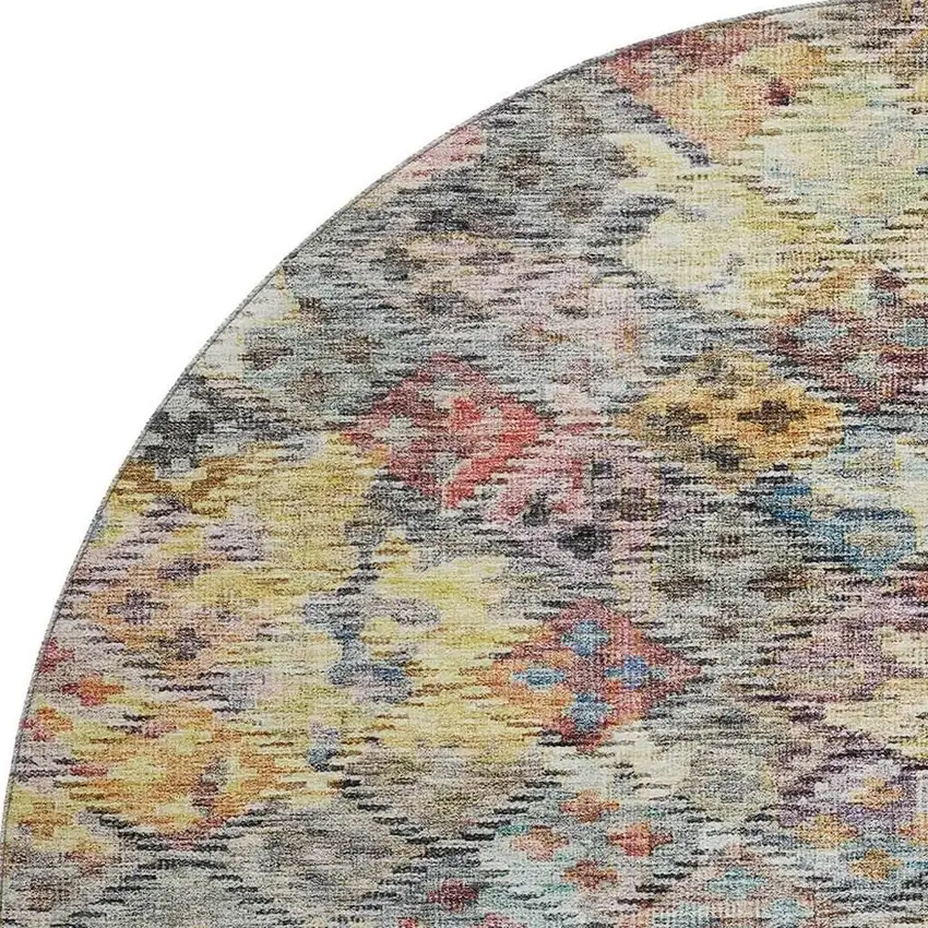 8' Gold Coral And Blue Abstract Geometric Washable Round Rug With UV Protection Photo 3