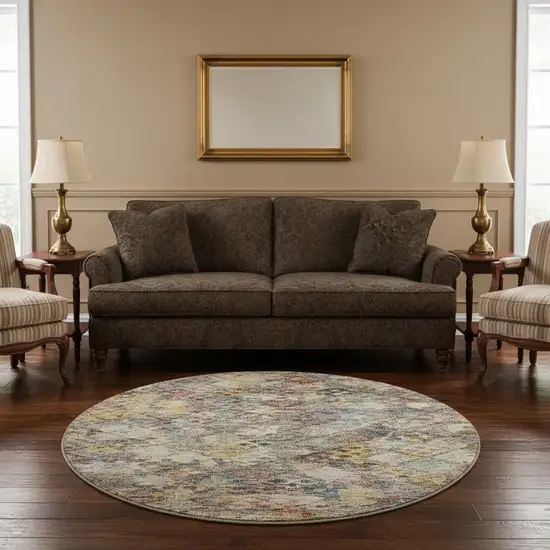 8' Gold Coral And Blue Abstract Geometric Washable Round Rug With UV Protection Photo 2