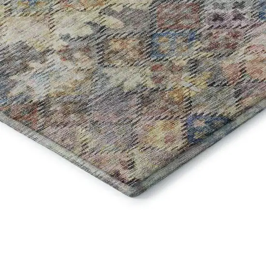 8' Gold Coral And Blue Abstract Geometric Washable Round Rug With UV Protection Photo 6