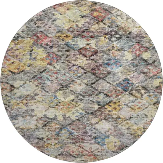 8' Gold Coral And Blue Abstract Geometric Washable Round Rug With UV Protection Photo 1