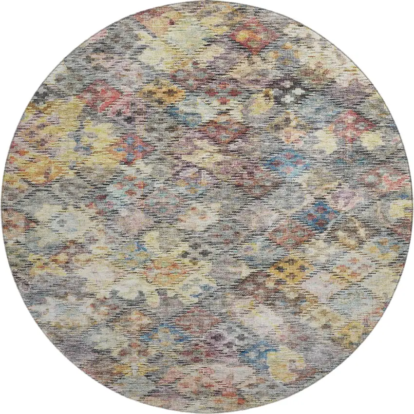 8' Gold Coral And Blue Abstract Geometric Washable Round Rug With UV Protection Photo 1
