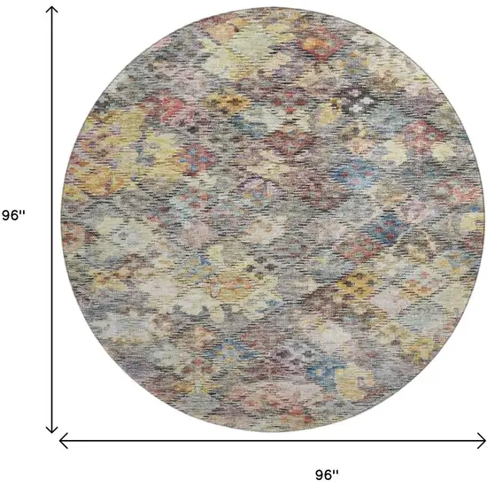 8' Gold Coral And Blue Abstract Geometric Washable Round Rug With UV Protection Photo 9