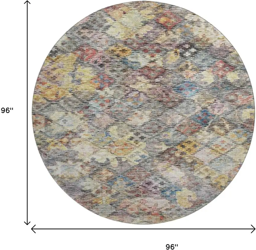 8' Gold Coral And Blue Abstract Geometric Washable Round Rug With UV Protection Photo 9