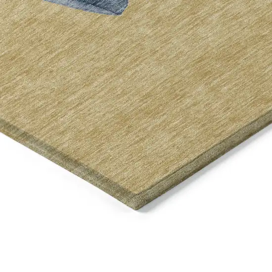 8' Gold Denim Blue And Ivory Round Botanical Leaves Washable Indoor Outdoor Area Rug Photo 7