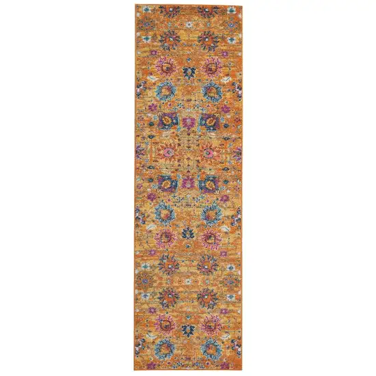 10' Gold Floral Power Loom Runner Rug Photo 2