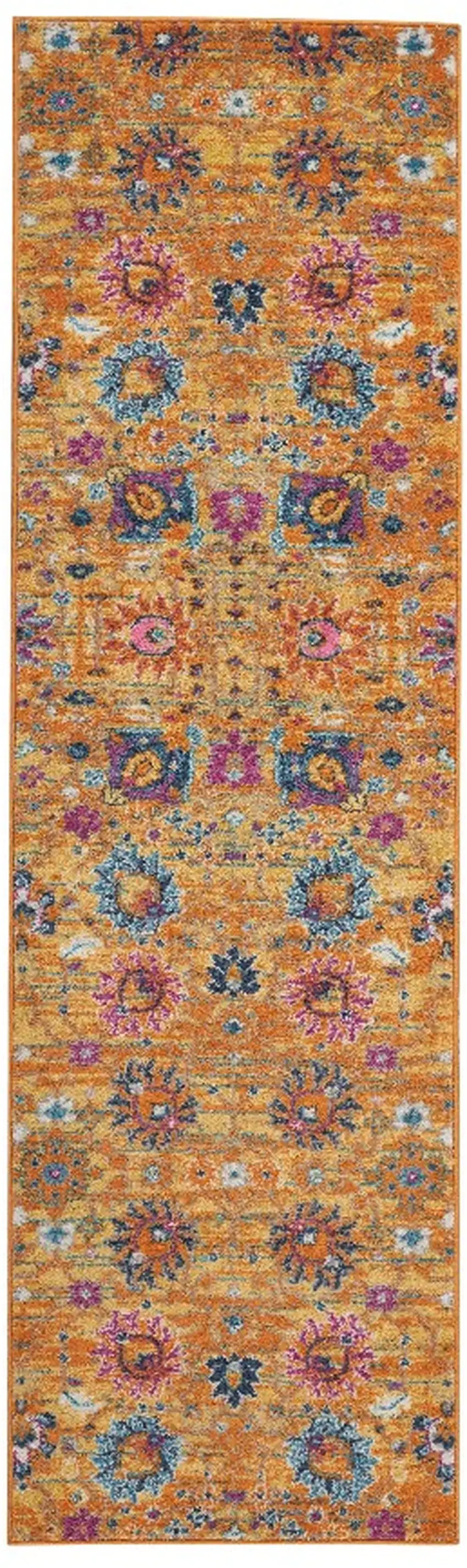 10' Gold Floral Power Loom Runner Rug Photo 2
