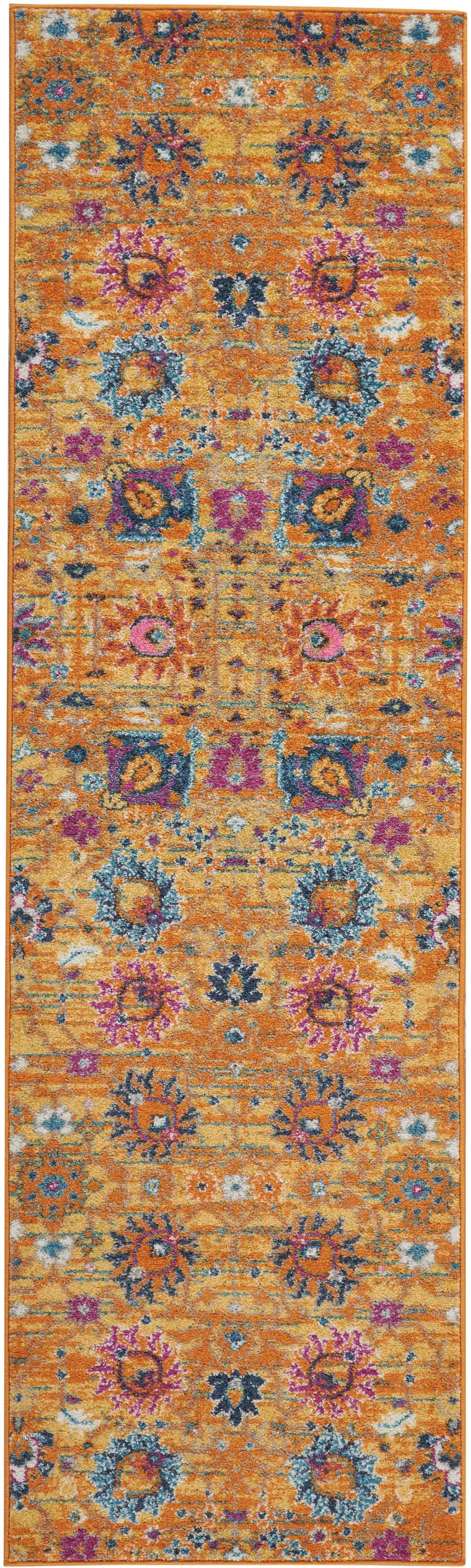 10' Gold Floral Power Loom Runner Rug Photo 3