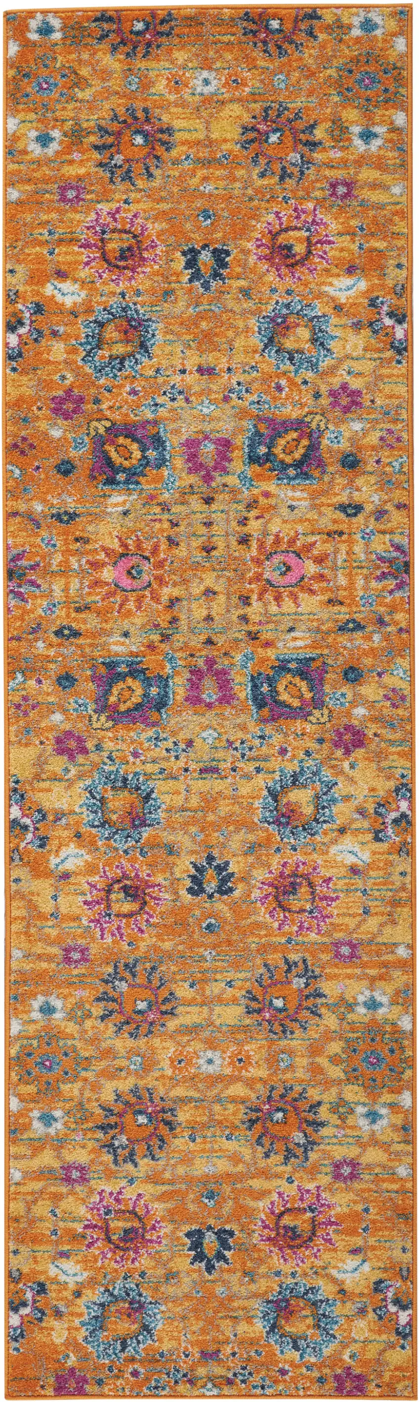 10' Gold Floral Power Loom Runner Rug Photo 3