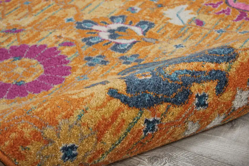 10' Gold Floral Power Loom Runner Rug Photo 4