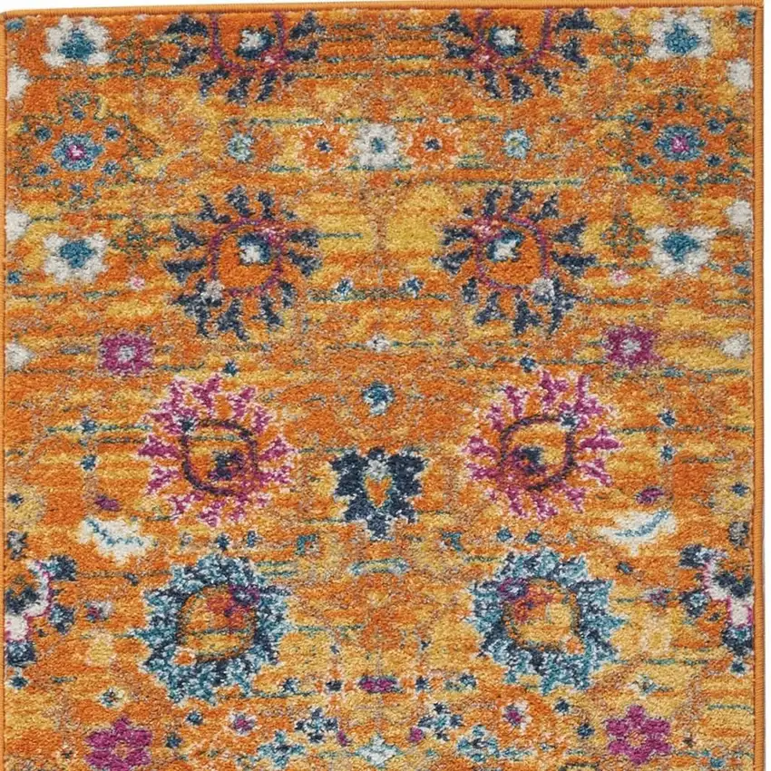 10' Gold Floral Power Loom Runner Rug Photo 1