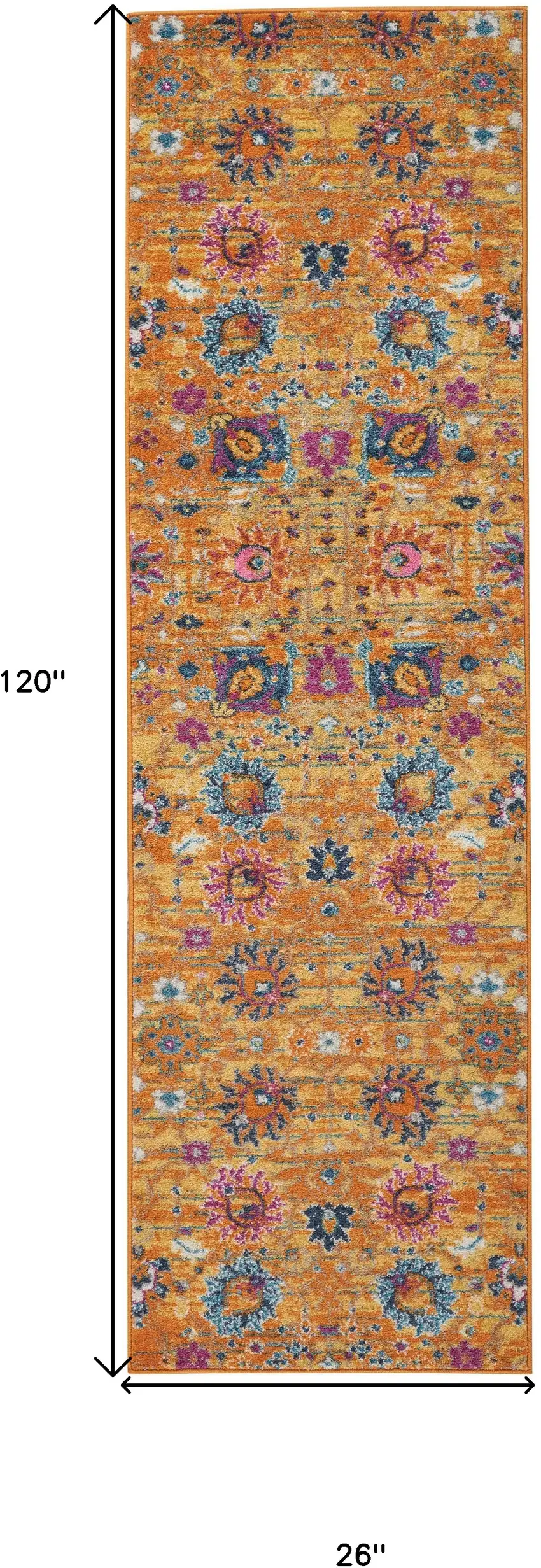 10' Gold Floral Power Loom Runner Rug Photo 6