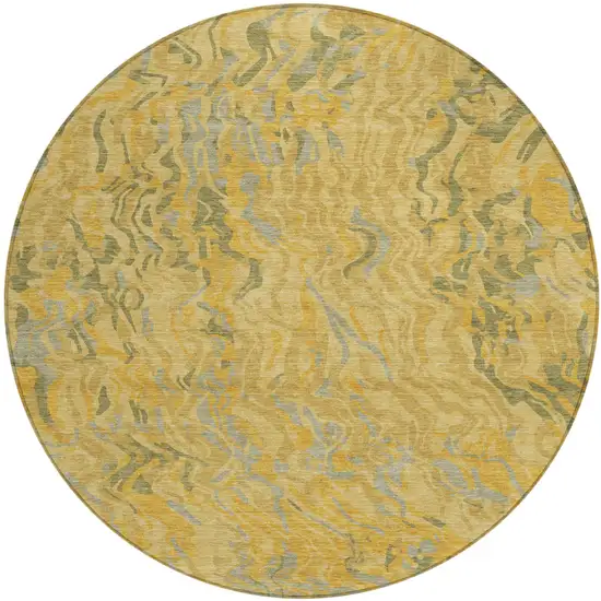 8' Gold Gray And Beige Round Abstract Washable Indoor Outdoor Area Rug Photo 2