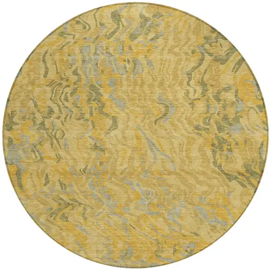 8' Gold Gray And Beige Round Abstract Washable Indoor Outdoor Area Rug Photo 6