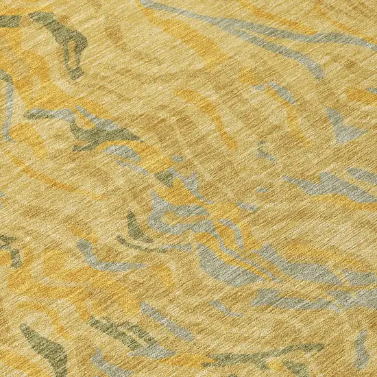 8' Gold Gray And Beige Round Abstract Washable Indoor Outdoor Area Rug Photo 4