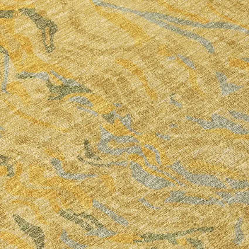 8' Gold Gray And Beige Round Abstract Washable Indoor Outdoor Area Rug Photo 4
