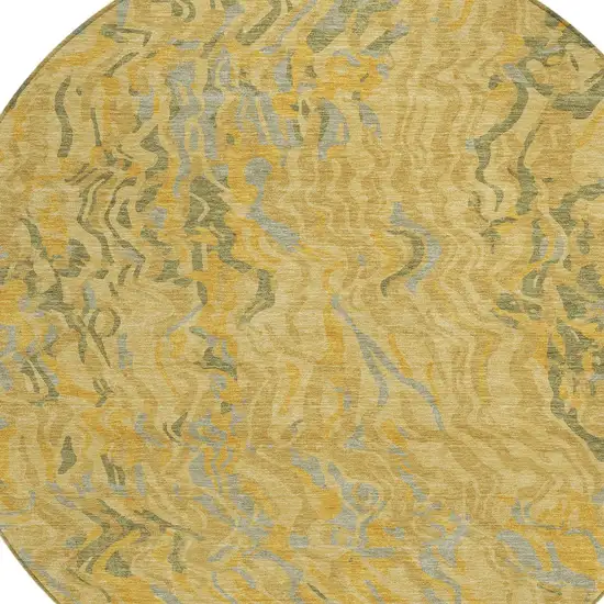 8' Gold Gray And Beige Round Abstract Washable Indoor Outdoor Area Rug Photo 5