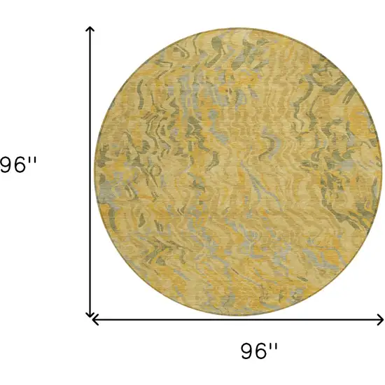 8' Gold Gray And Beige Round Abstract Washable Indoor Outdoor Area Rug Photo 3