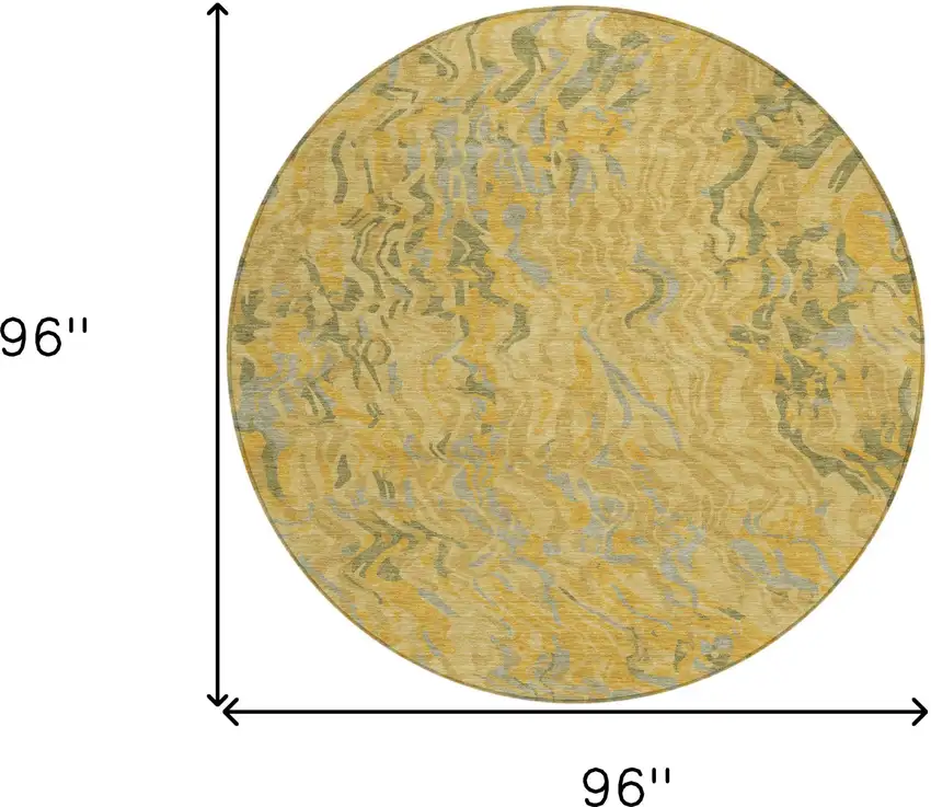8' Gold Gray And Beige Round Abstract Washable Indoor Outdoor Area Rug Photo 3