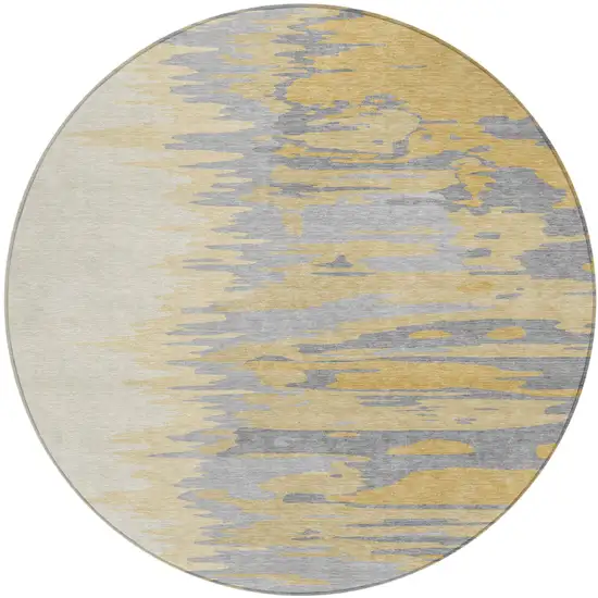 8' Gold Gray And Beige Round Abstract Washable Indoor Outdoor Area Rug Photo 2
