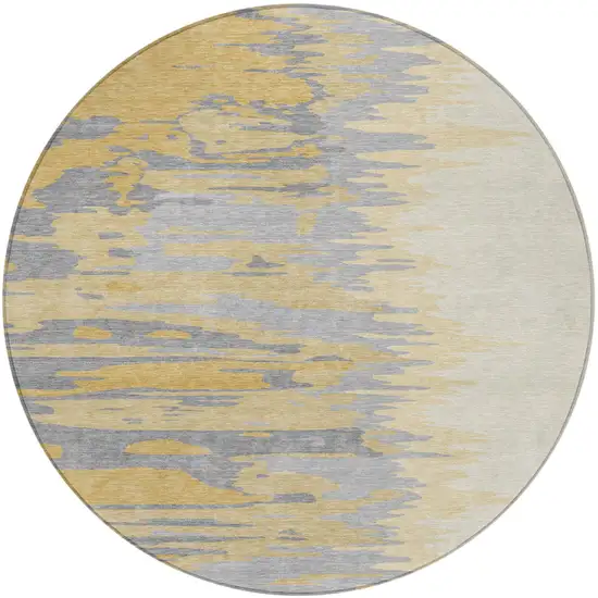 8' Gold Gray And Beige Round Abstract Washable Indoor Outdoor Area Rug Photo 5