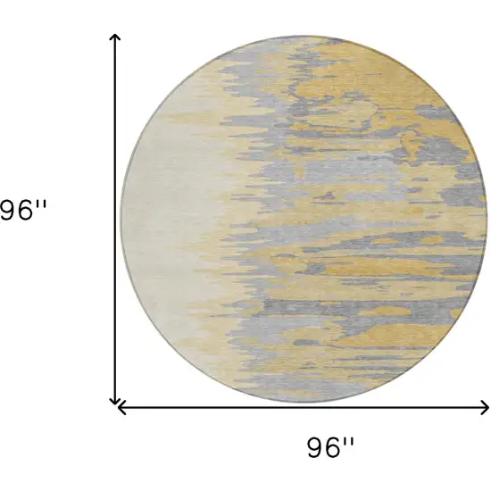 8' Gold Gray And Beige Round Abstract Washable Indoor Outdoor Area Rug Photo 8