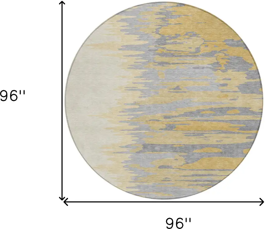 8' Gold Gray And Beige Round Abstract Washable Indoor Outdoor Area Rug Photo 8