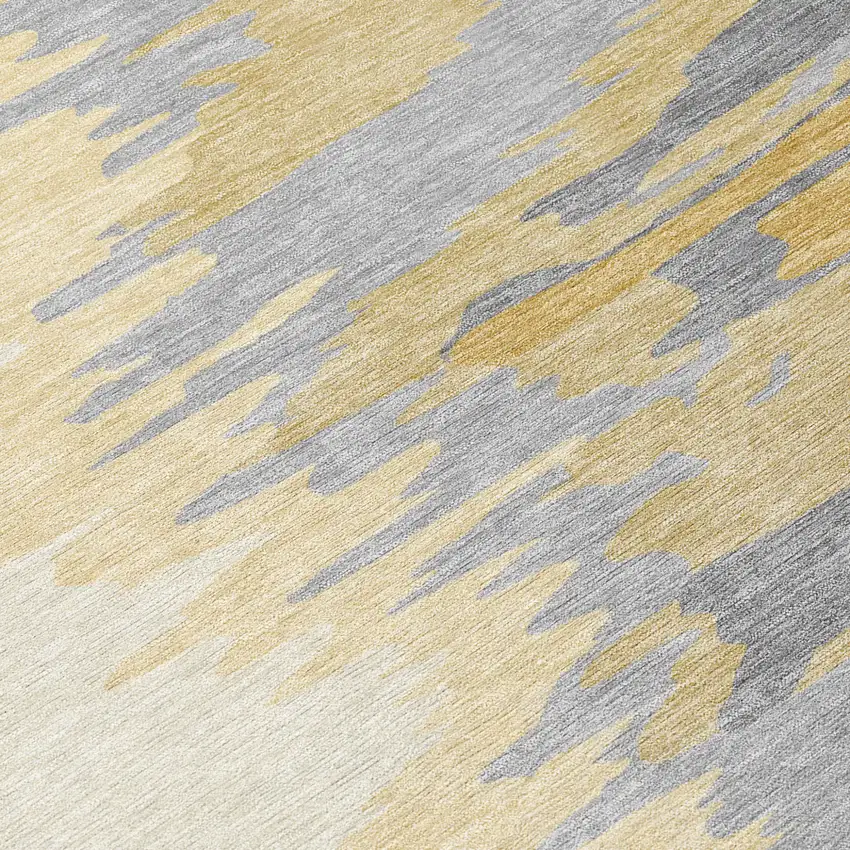 8' Gold Gray And Beige Round Abstract Washable Indoor Outdoor Area Rug Photo 9