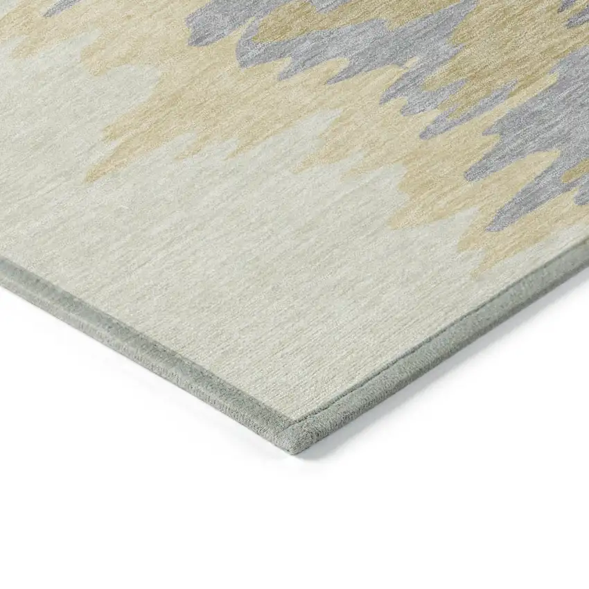 8' Gold Gray And Beige Round Abstract Washable Indoor Outdoor Area Rug Photo 4