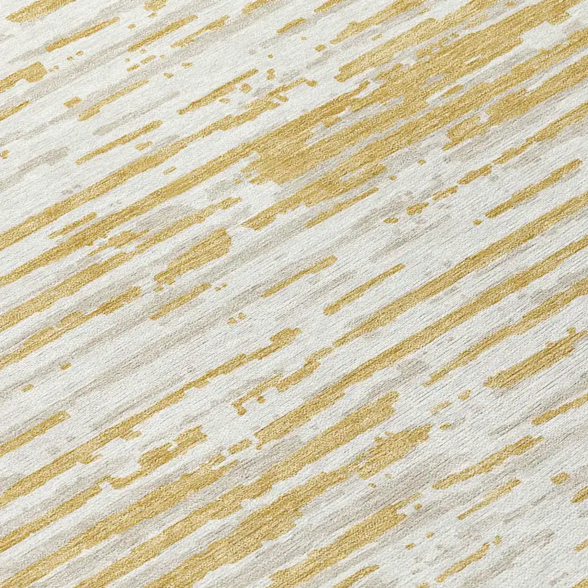 8' Gold Gray And Beige Round Striped Washable Indoor Outdoor Area Rug Photo 8