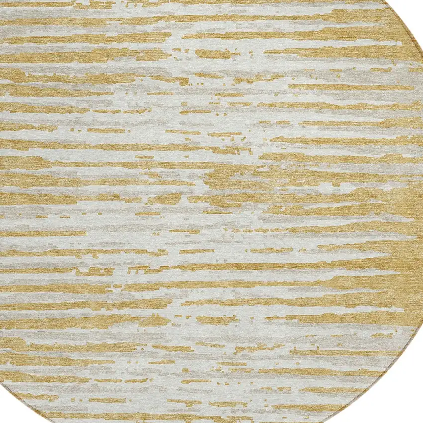8' Gold Gray And Beige Round Striped Washable Indoor Outdoor Area Rug Photo 4
