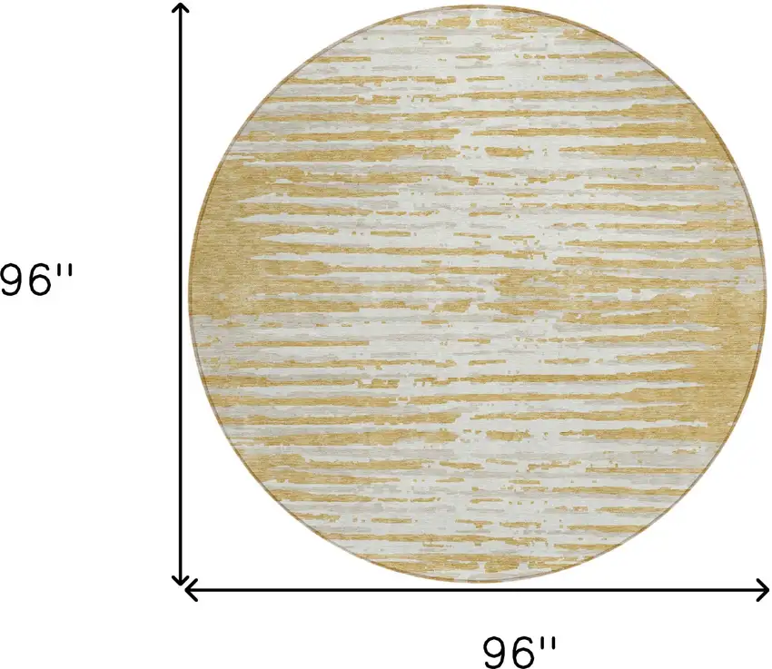 8' Gold Gray And Beige Round Striped Washable Indoor Outdoor Area Rug Photo 3