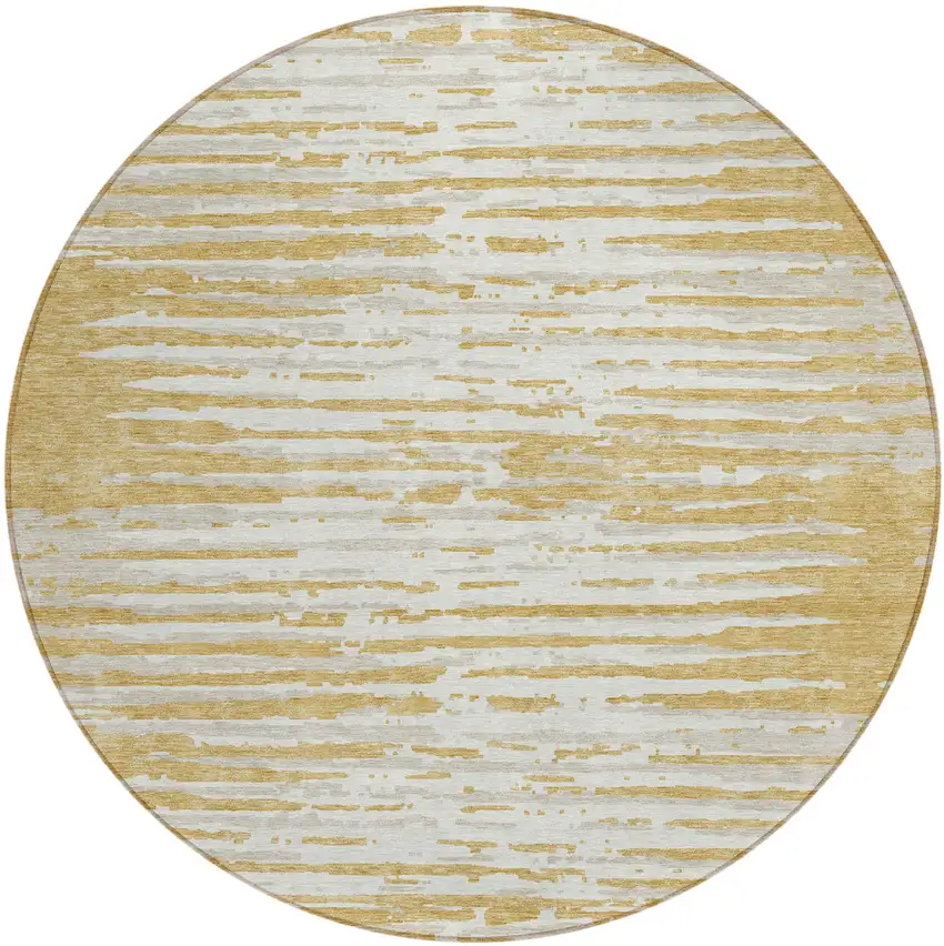 8' Gold Gray And Beige Round Striped Washable Indoor Outdoor Area Rug Photo 2