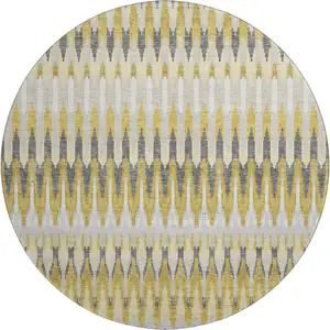 Photo of 8' Gold Gray And Beige Southwestern Washable Round Rug With UV Protection