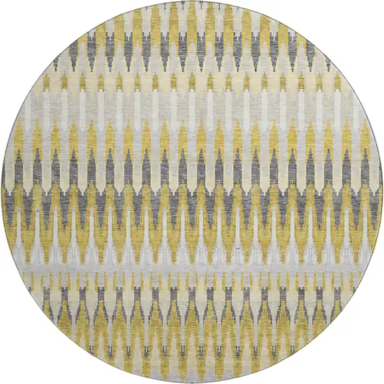 8' Gold Gray And Beige Southwestern Washable Round Rug With UV Protection Photo 1
