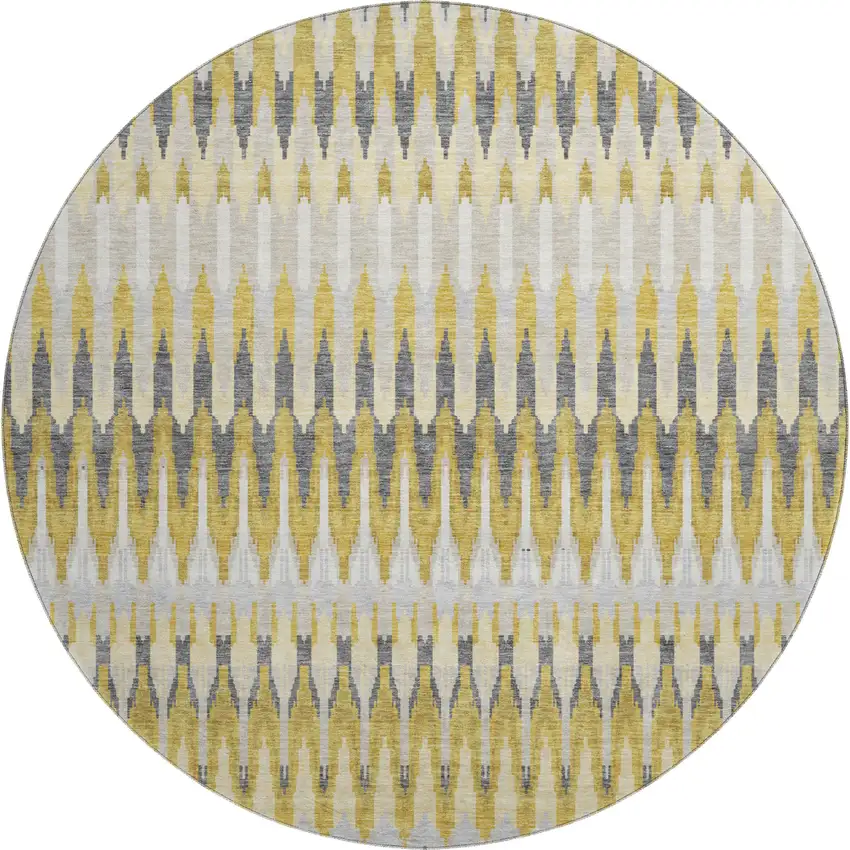 8' Gold Gray And Beige Southwestern Washable Round Rug With UV Protection Photo 1