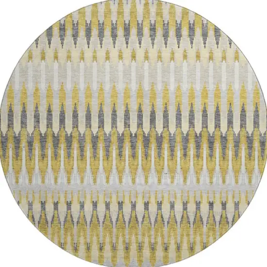 8' Gold Gray And Beige Southwestern Washable Round Rug With UV Protection Photo 4
