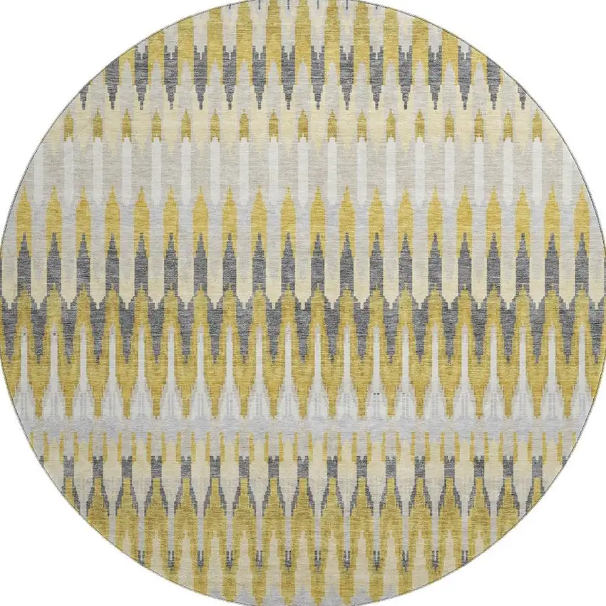 8' Gold Gray And Beige Southwestern Washable Round Rug With UV Protection Photo 4