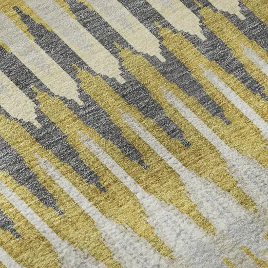 8' Gold Gray And Beige Southwestern Washable Round Rug With UV Protection Photo 9