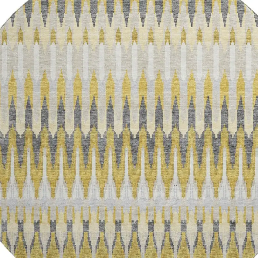 8' Gold Gray And Beige Southwestern Washable Round Rug With UV Protection Photo 3