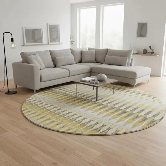 8' Gold Gray And Beige Southwestern Washable Round Rug With UV Protection Photo 2