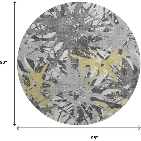 8' Gold Gray And Charcoal Abstract Washable Round Rug With UV Protection Photo 3