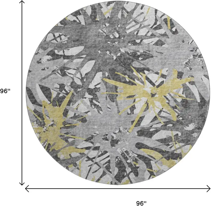 8' Gold Gray And Charcoal Abstract Washable Round Rug With UV Protection Photo 3
