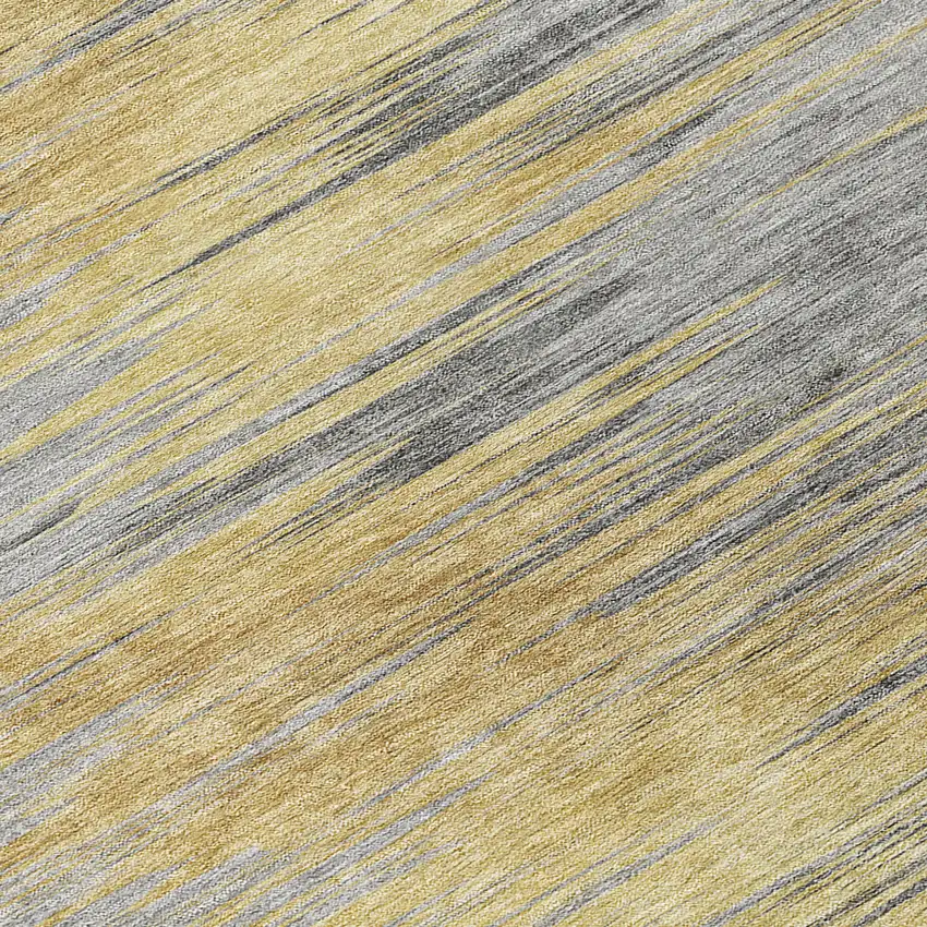 8' Gold Gray And Charcoal Round Abstract Washable Indoor Outdoor Area Rug Photo 8