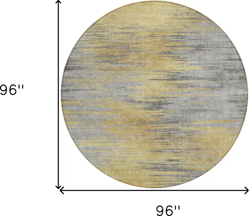 8' Gold Gray And Charcoal Round Abstract Washable Indoor Outdoor Area Rug Photo 3
