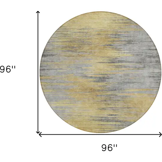8' Gold Gray And Charcoal Round Abstract Washable Indoor Outdoor Area Rug Photo 3